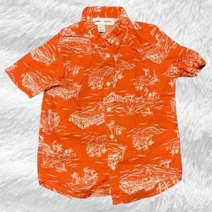 Old Navy boys Hawaiian print shirt, size small, orange and white